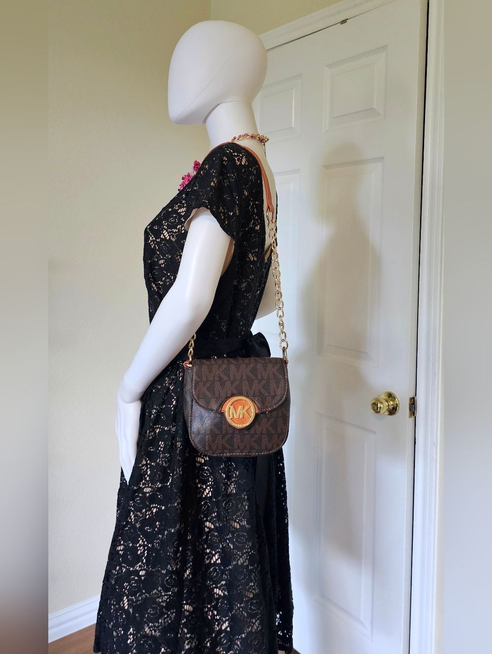 Michael Kors Brown & Gold MK Logo Crossbody Bag